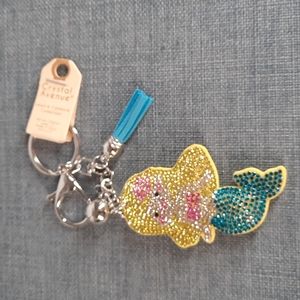 Mermaid Rhinestone Keychain Purse Charm Backpack Clip Tassel Silver